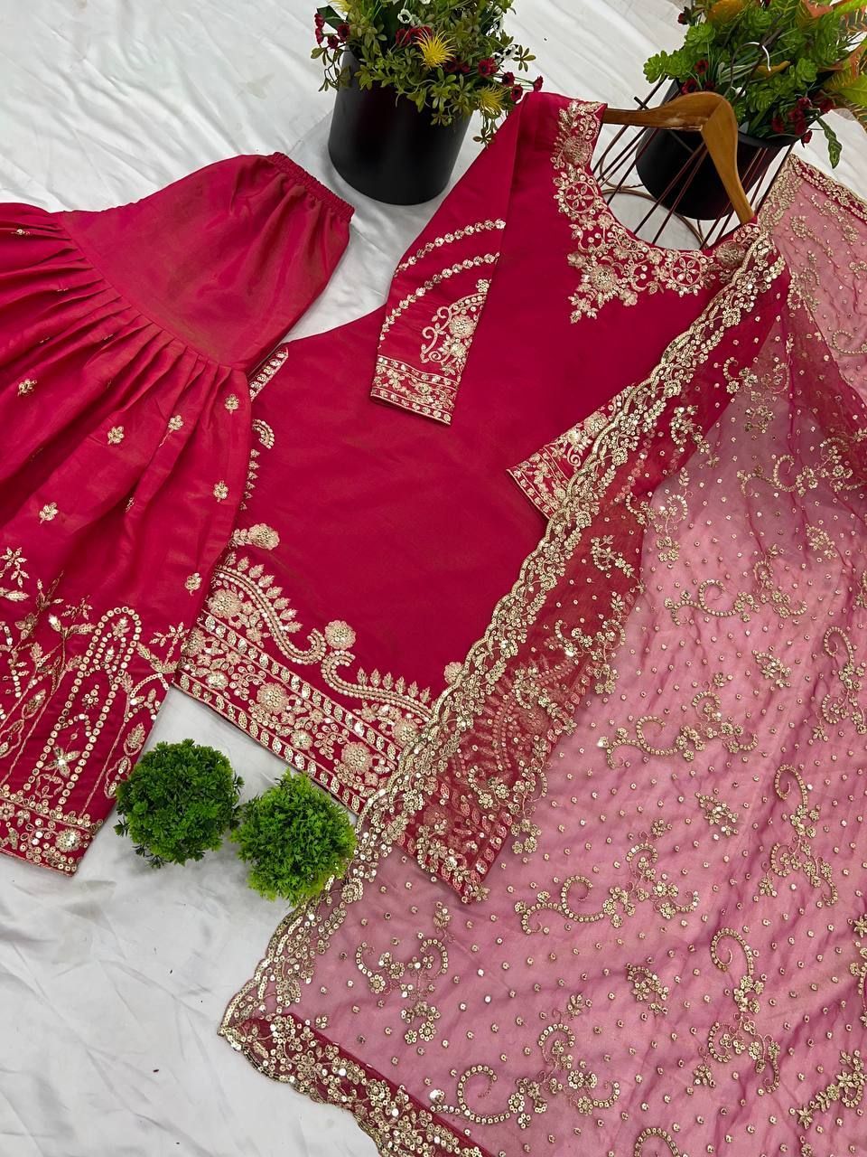 Fab Zone Designer Party Wear Look Top Plazzo And Dupatta With Heavy Embroidery Work