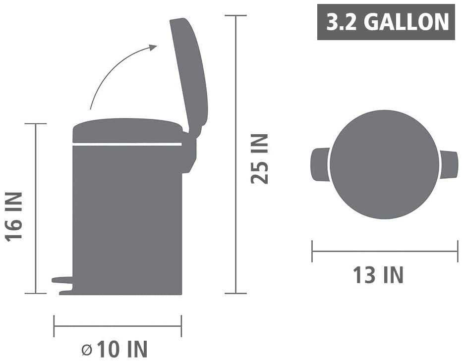Brabantia 111969 Pedal Bin,12L, Plastic inner Bucket White