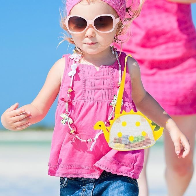 Mesh Beach Bag Kids Shell Bags Sand Toys Storage Bag Dinosaur Shape Crossbody Bag