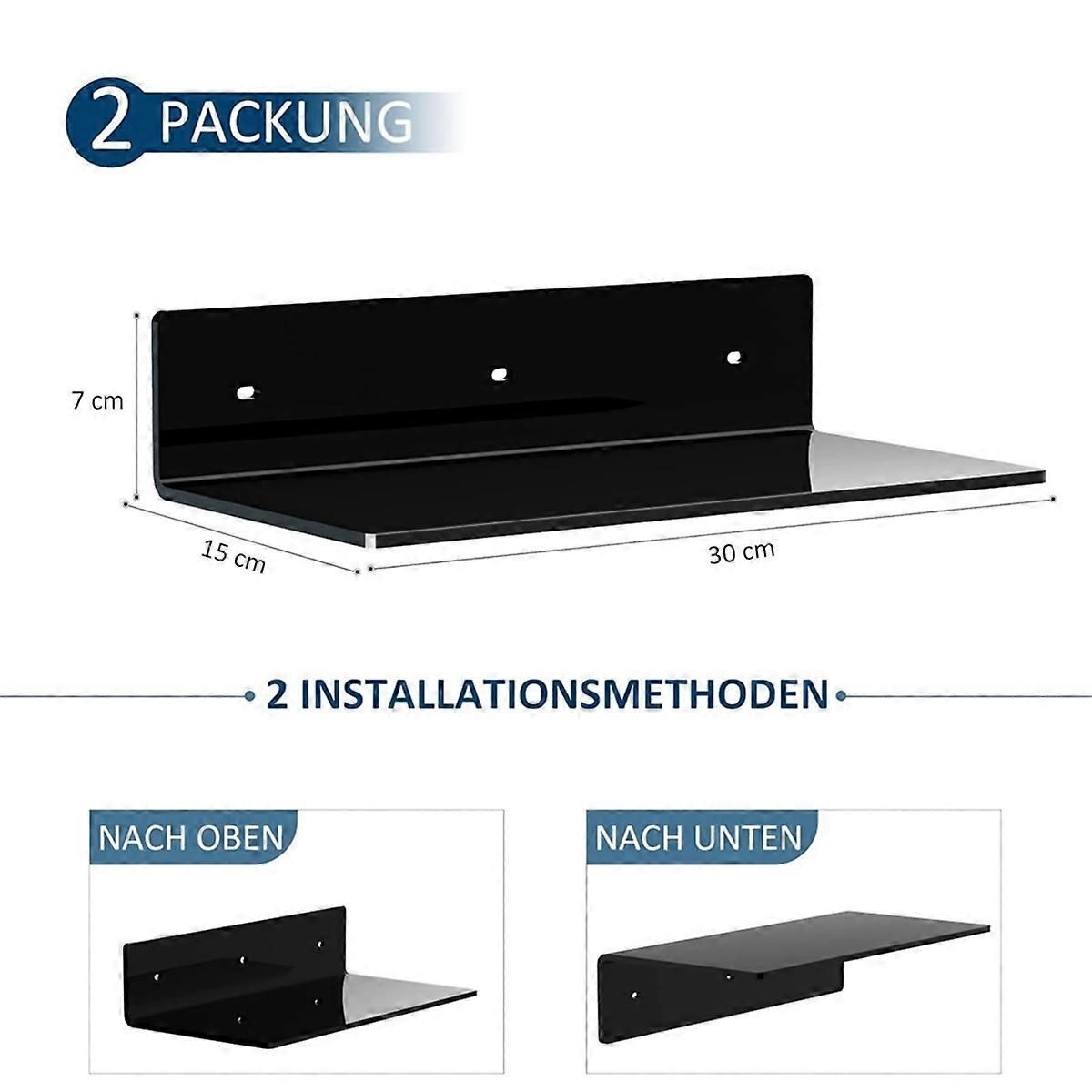 Acrylic Floating Shelf Small Storage Rack Wall-Mounted Black