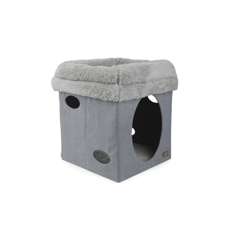 All For Paws Lambswool 2 in 1 Cat Castle - Grey