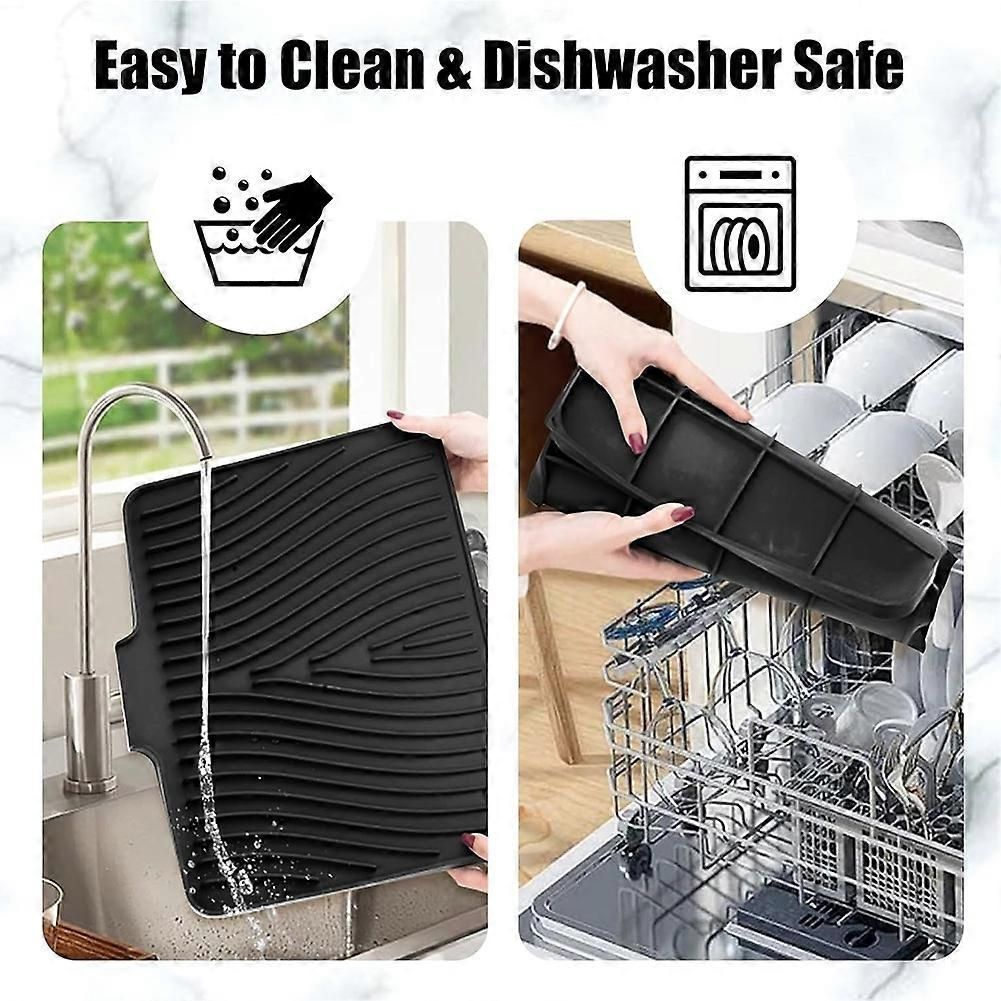 Silicone Dish Drying Mat for Kitchen Counter, Dish Drying Pad, Non-Slip Drain Pad with Built-in Drain Drying Mat