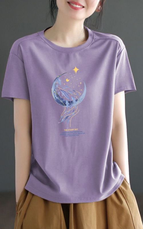 Plus Size Loose Short Sleeve Cotton T Shirt For Women