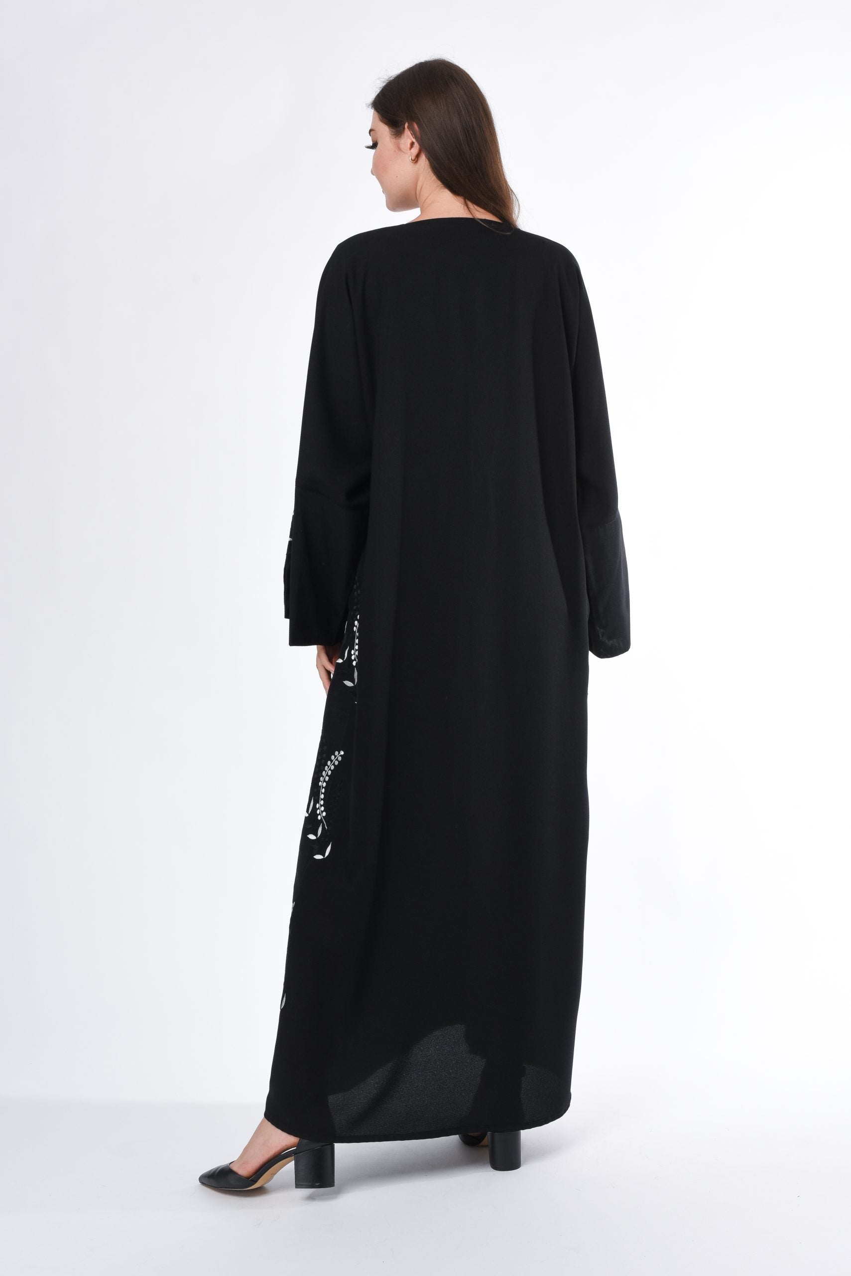 MOiSTREET Black Abaya with Leaves Embroidery