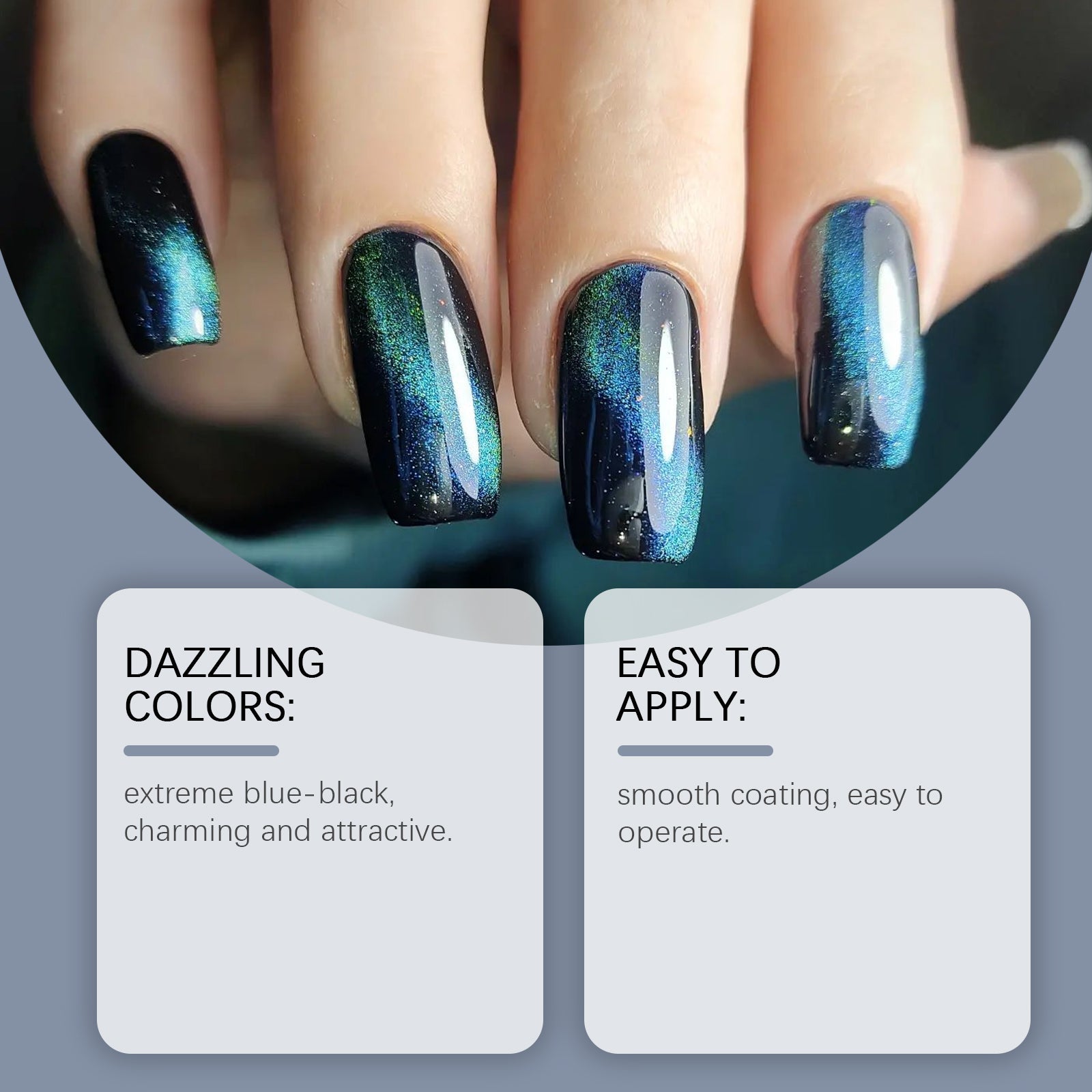 Cat Eye Nail Polish Long Lasting Quick Drying Water Based, Trendy Blue Black Gel ,10ml/box