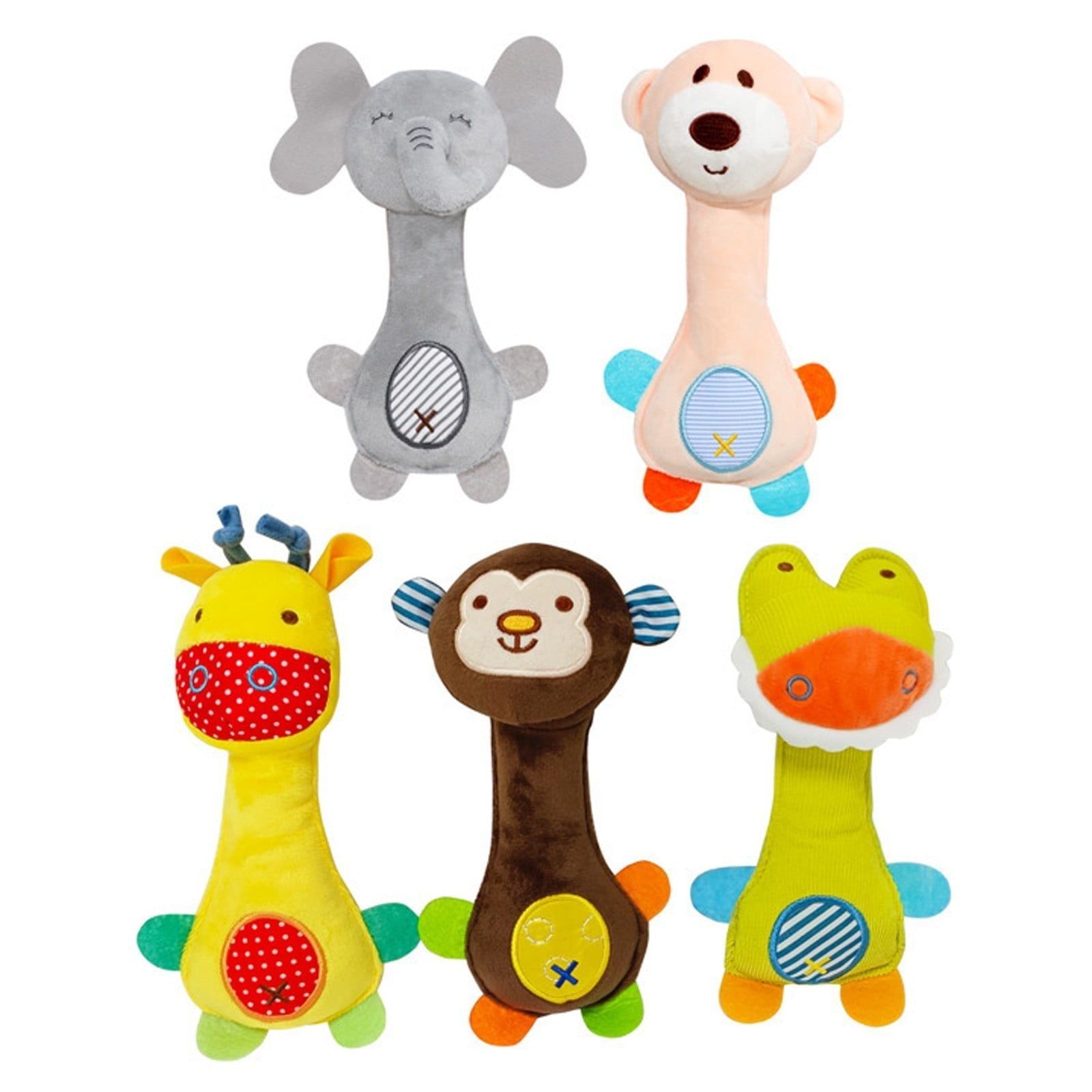 5 Pack Baby Rattle Toy Cartoon Animal Plush Doll Soft Soothing Sensory Toy for Newborns