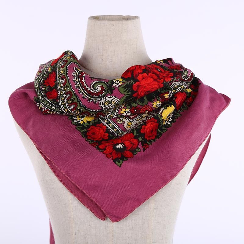 Red Floral Paisley Square Hijab Scarf for Women 110cm