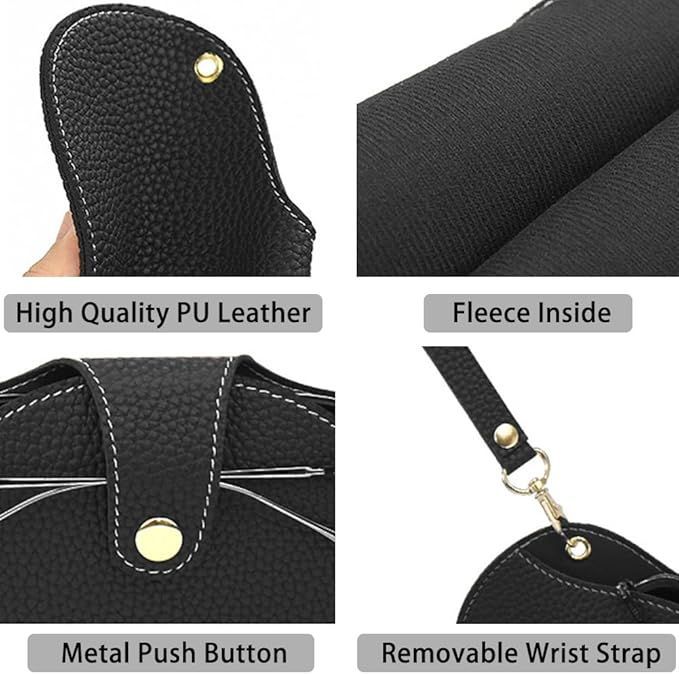 Glasses Case Holder Portable Slim Sunglasses Pouch Soft Eyeglasses Bag with Wrist Strap