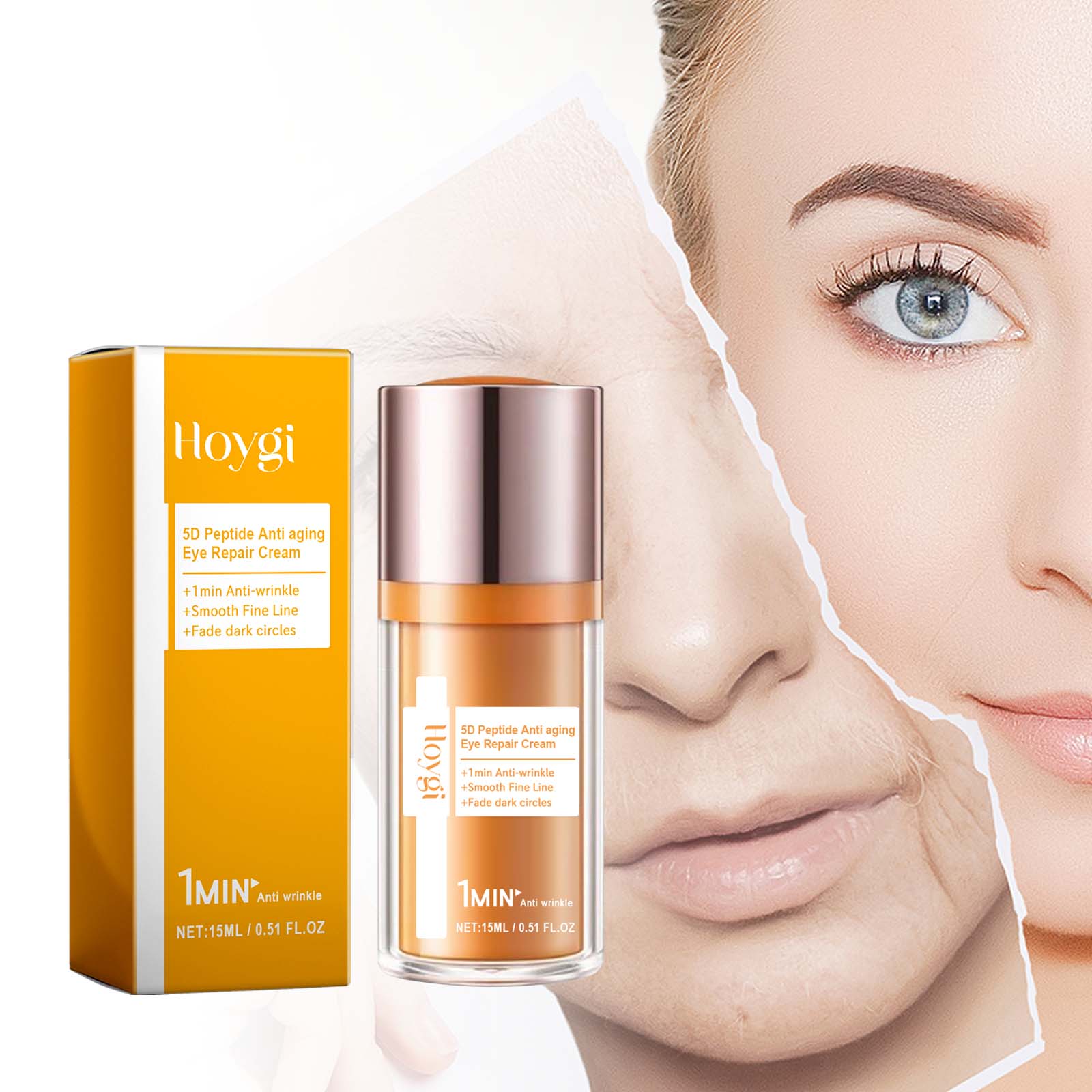 5D Peptide Eye Cream Fade Fine Lines Anti-Wrinkle Moisturizer for Youthful Bright Eyes ,15ml