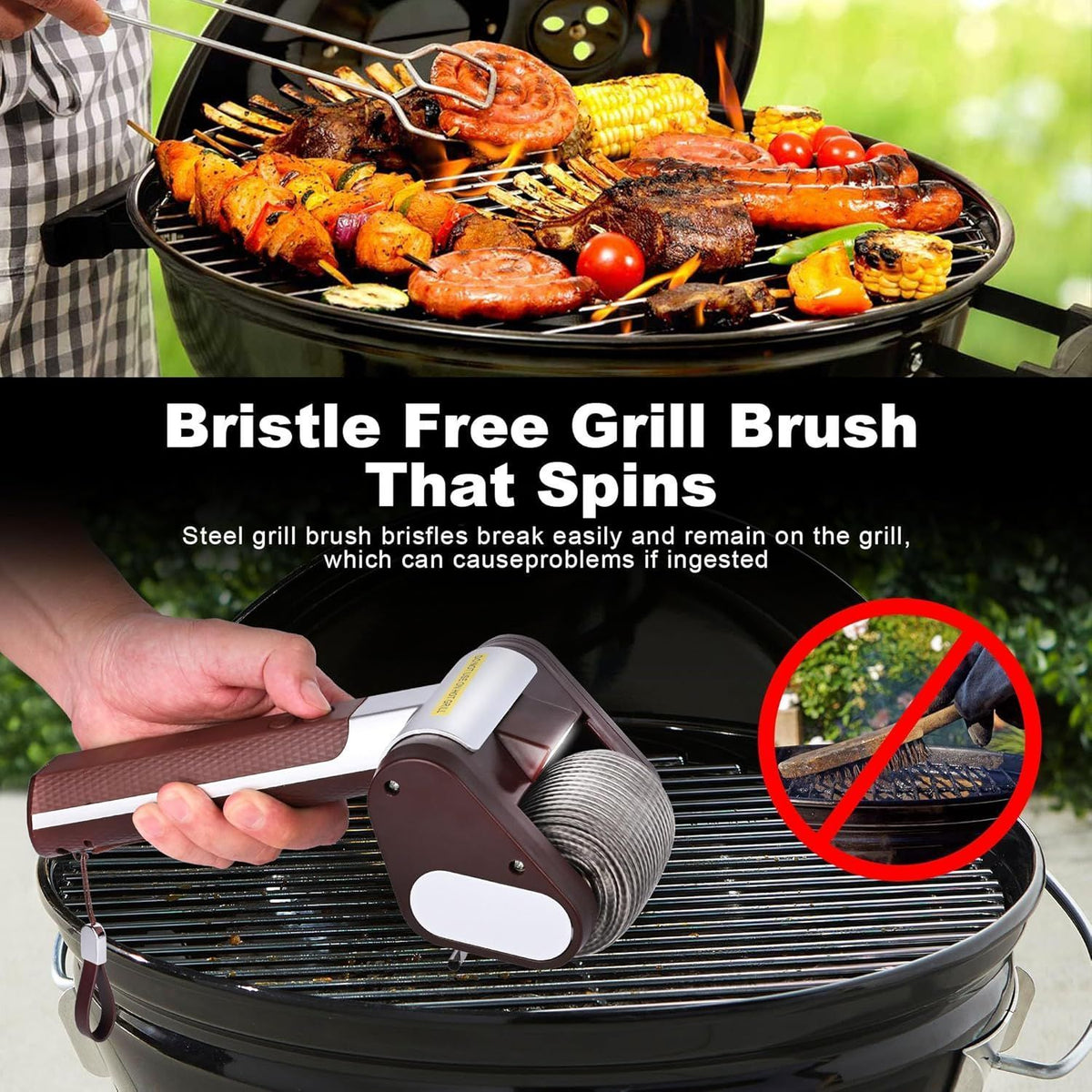 Electric Grill Cleaner Rechargeable Stainless Steel Barbecue Grill Roller Brush
