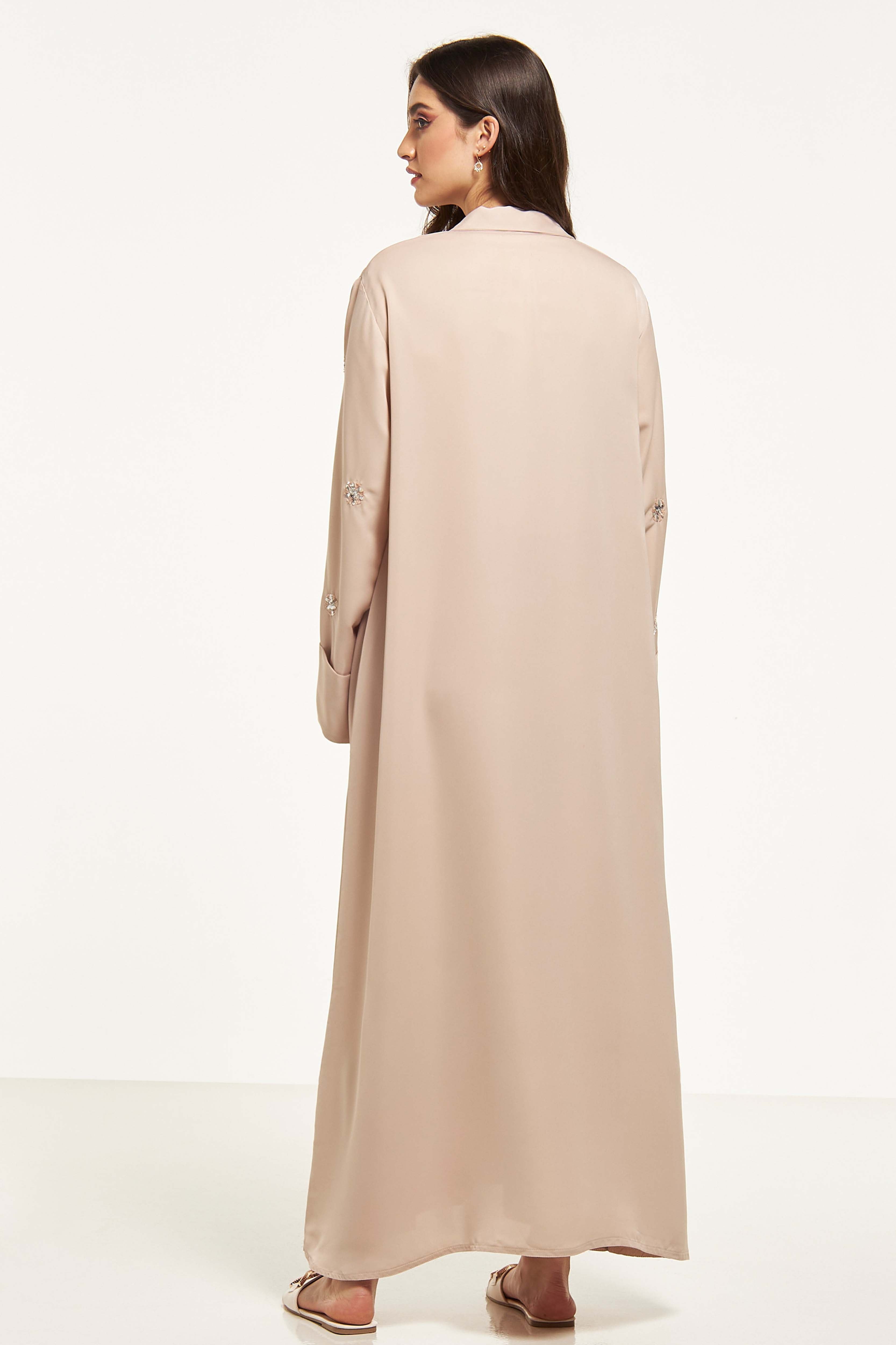 MOiSTREET Sequin Embellished Abaya with Notched Lapel Collar