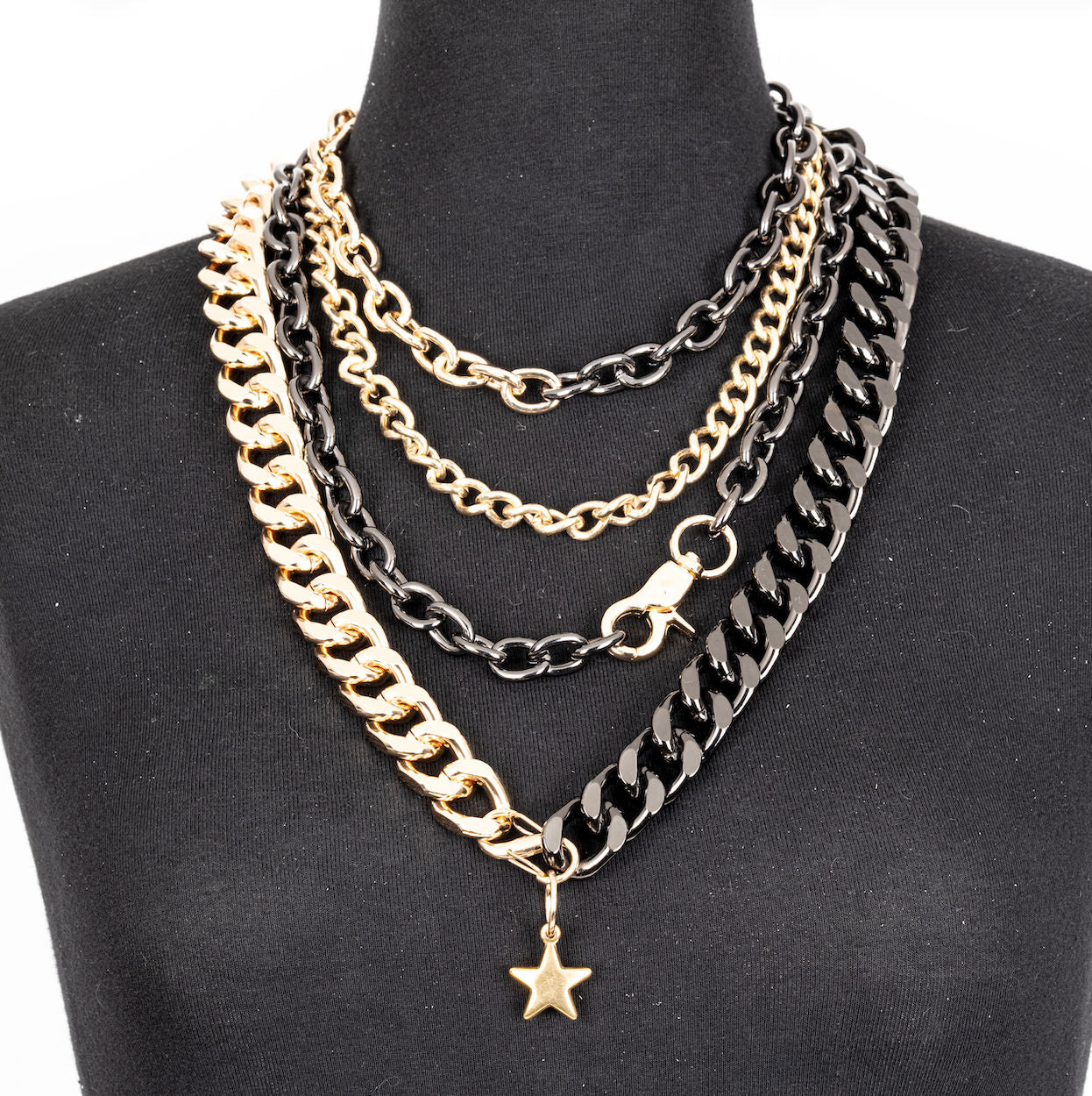 The Dark Black & Gold Layered Chain Necklace with Star Pendant