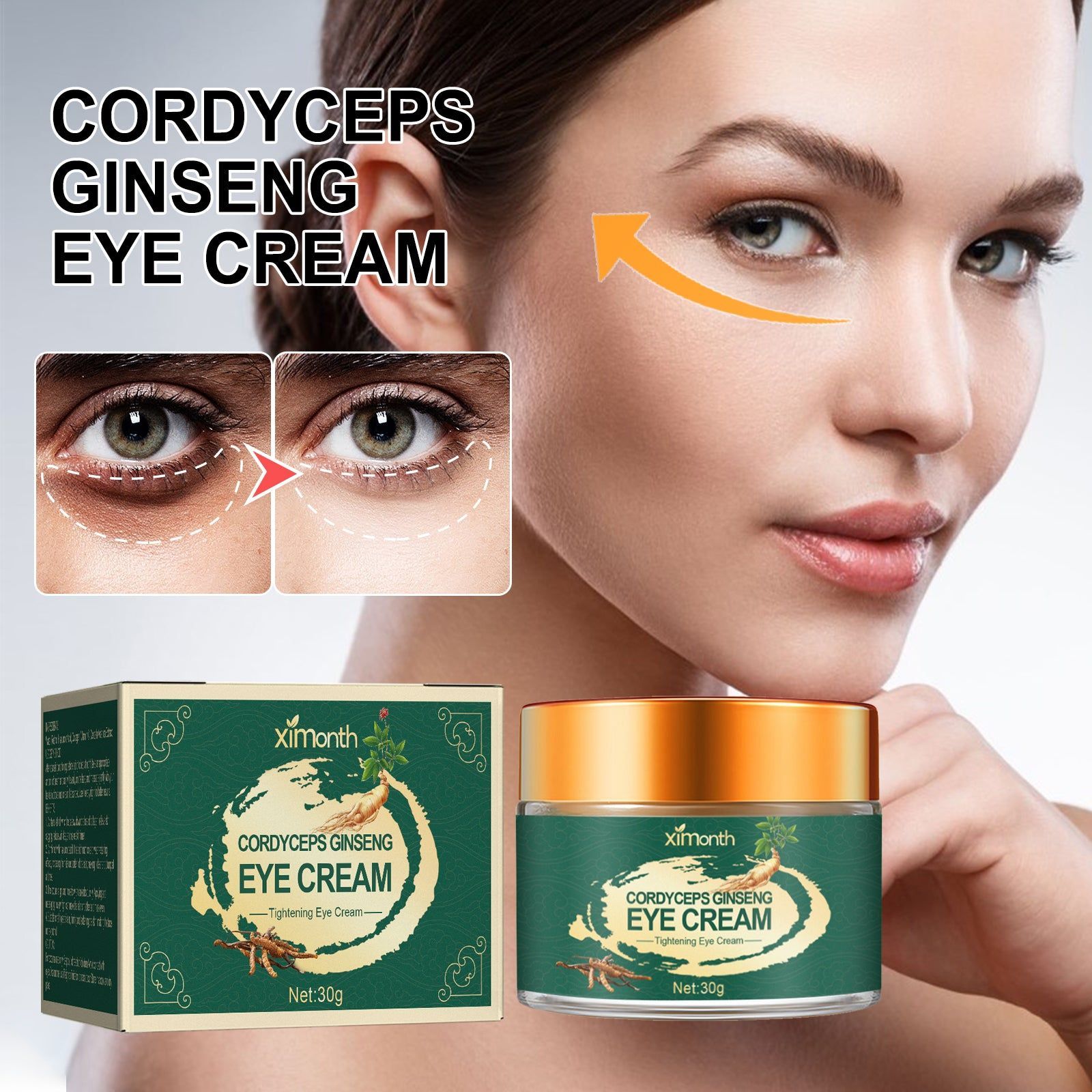 Cordyceps Ginseng Eye Cream, Fade Fine Lines, Dark Circles, Moisturize, Firm Skin ,30g