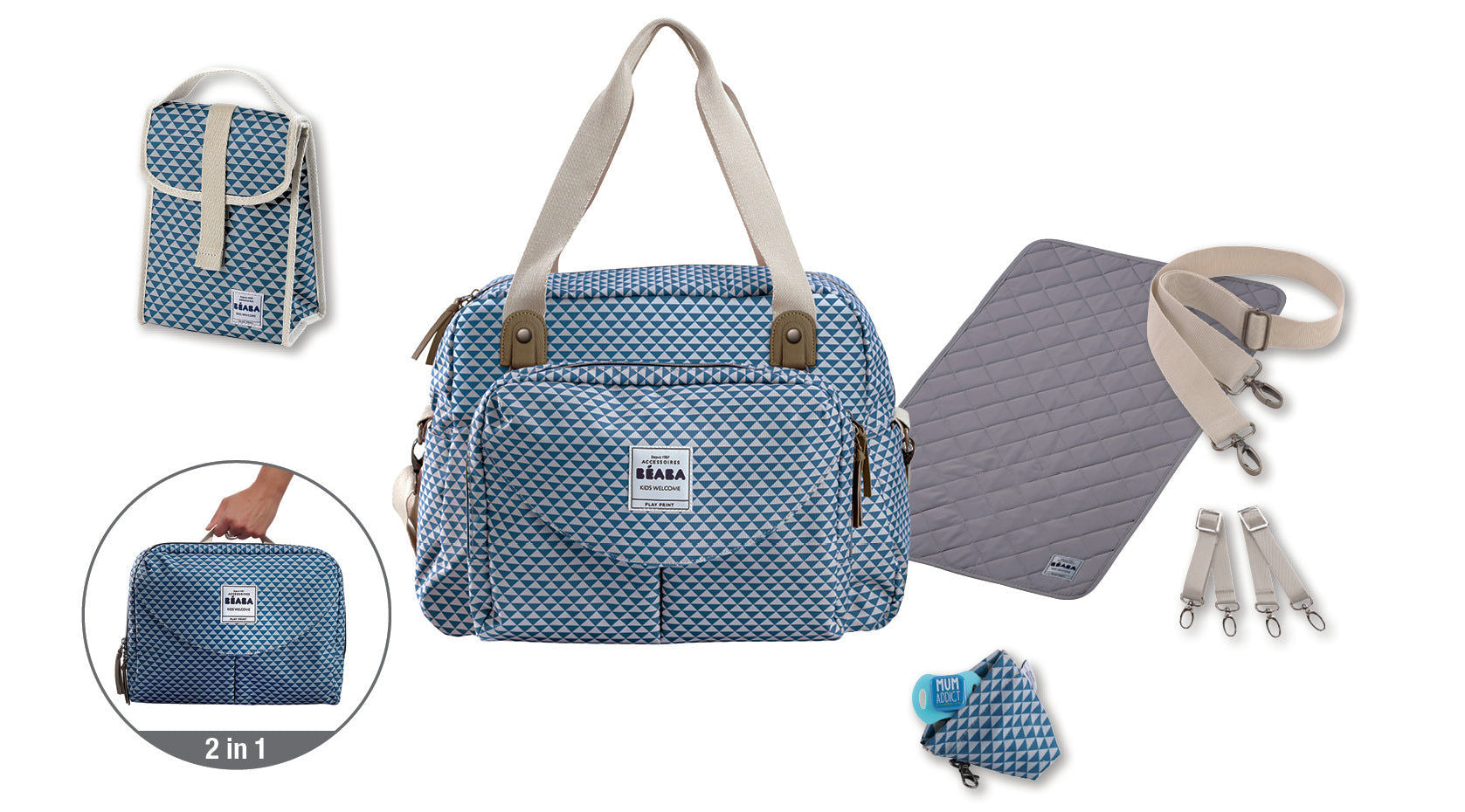BÉABA Geneva II Changing Bag — Play Print Blue