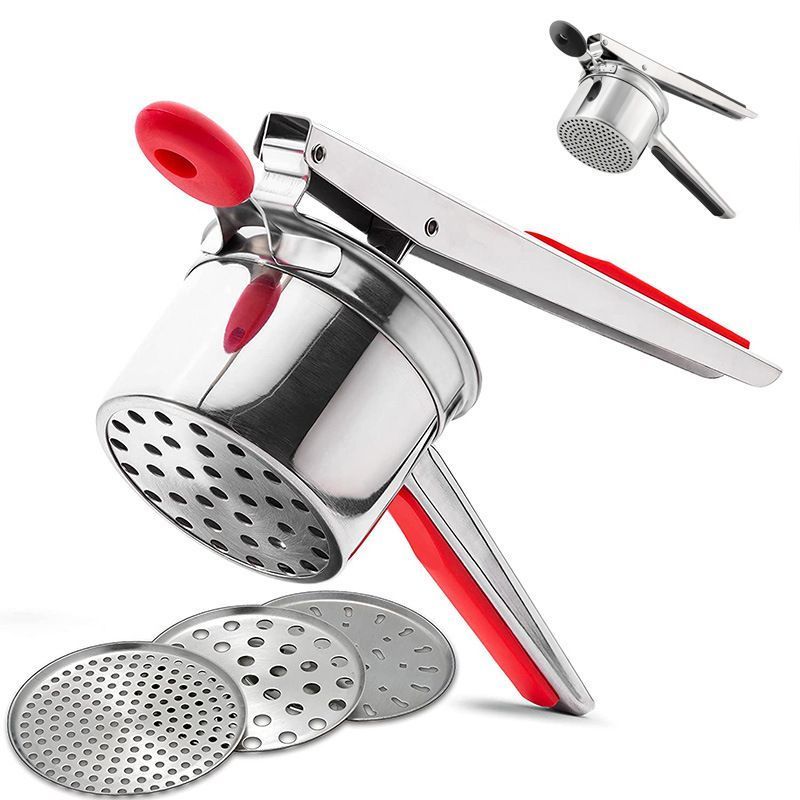 Stainless Steel Potato Ricer with 3 Interchangeable Discs For Mashed Potatoes Pumpkin