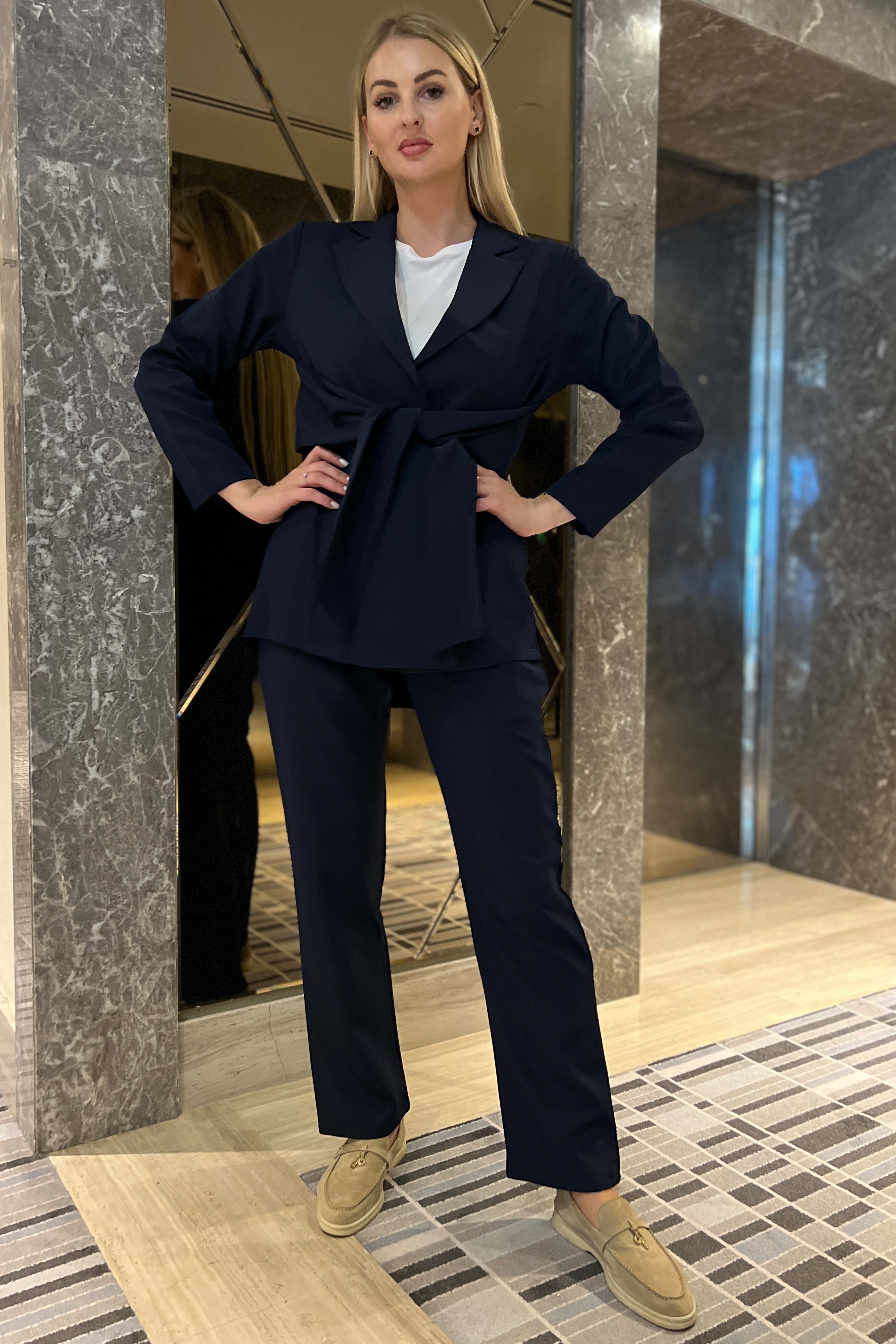 MOiSTREET Navy Barbie Crepe Fabric Blazer and Pants Set