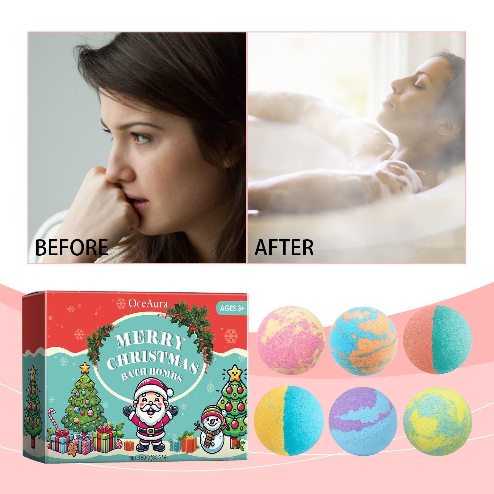 Christmas Colorful Bath Ball, Body Care, Relaxing Bubble Shower, Moisturizing, Long-Lasting Fragrance ,180g