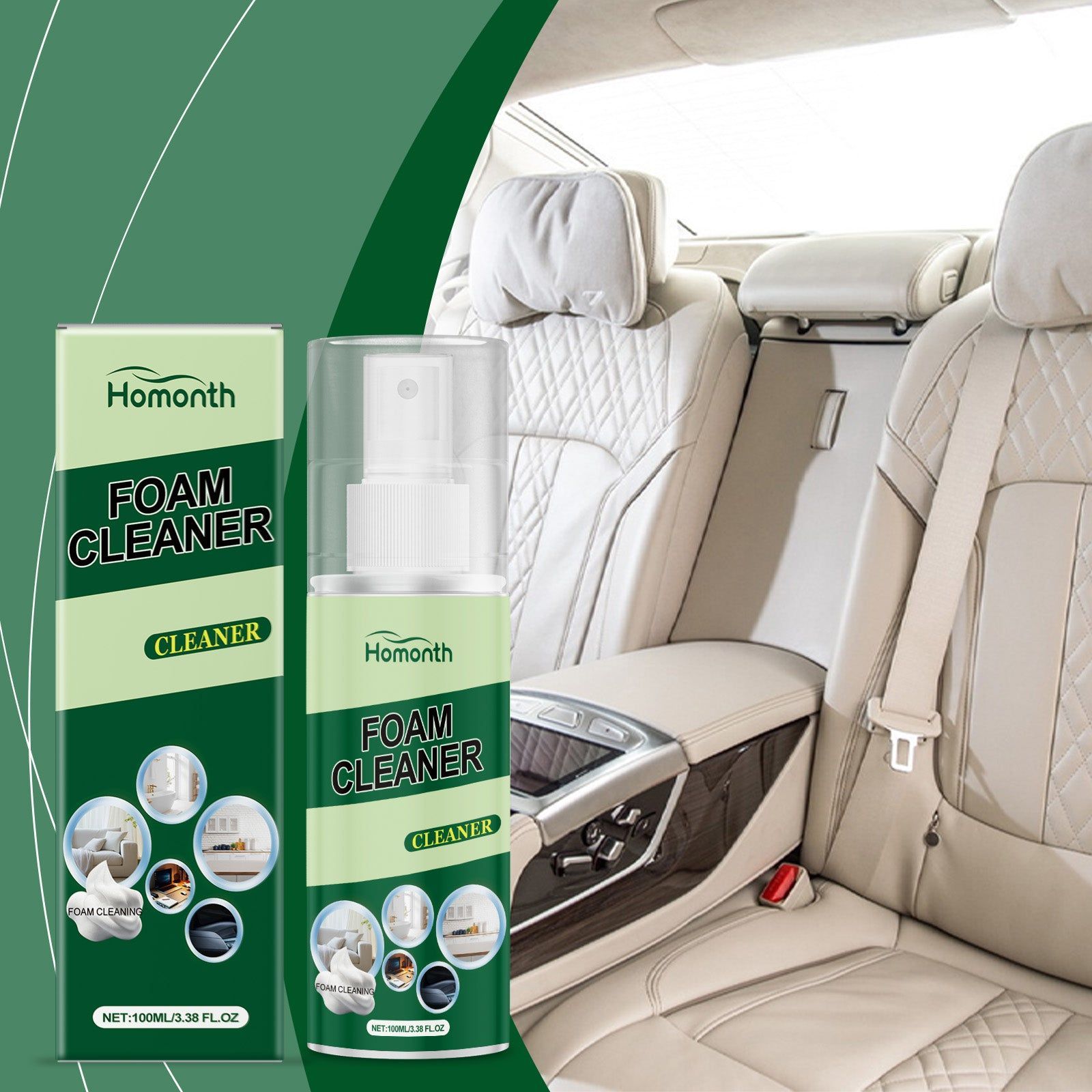 Car Foam Cleaner, Deep Clean, Stain Remover, Leather Plastic Metal Interior, Easy Spray ,100ml