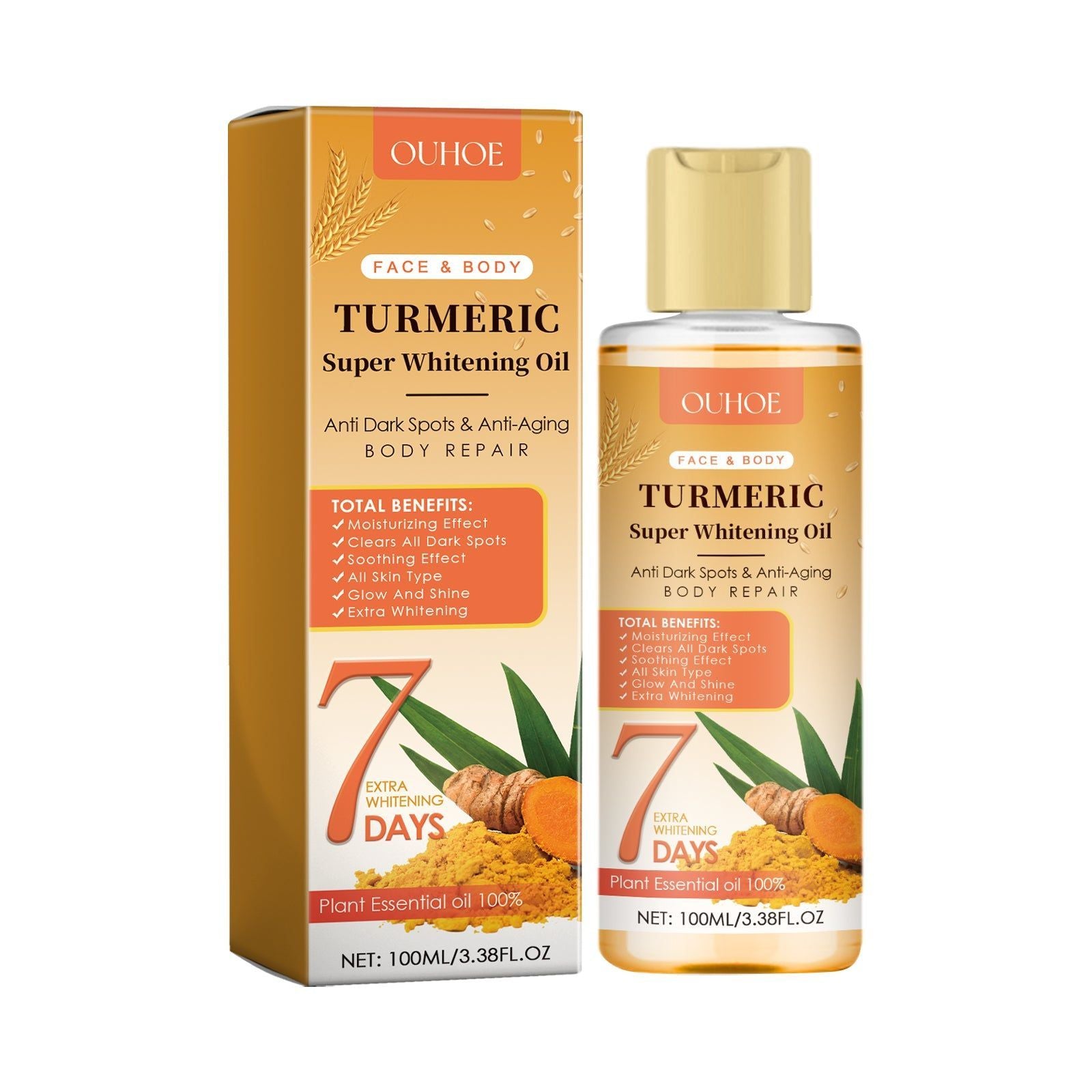 Turmeric Skin Whitening Oil, Brightening, Moisturizing, Anti-Aging, Non-Sticky ,100ml
