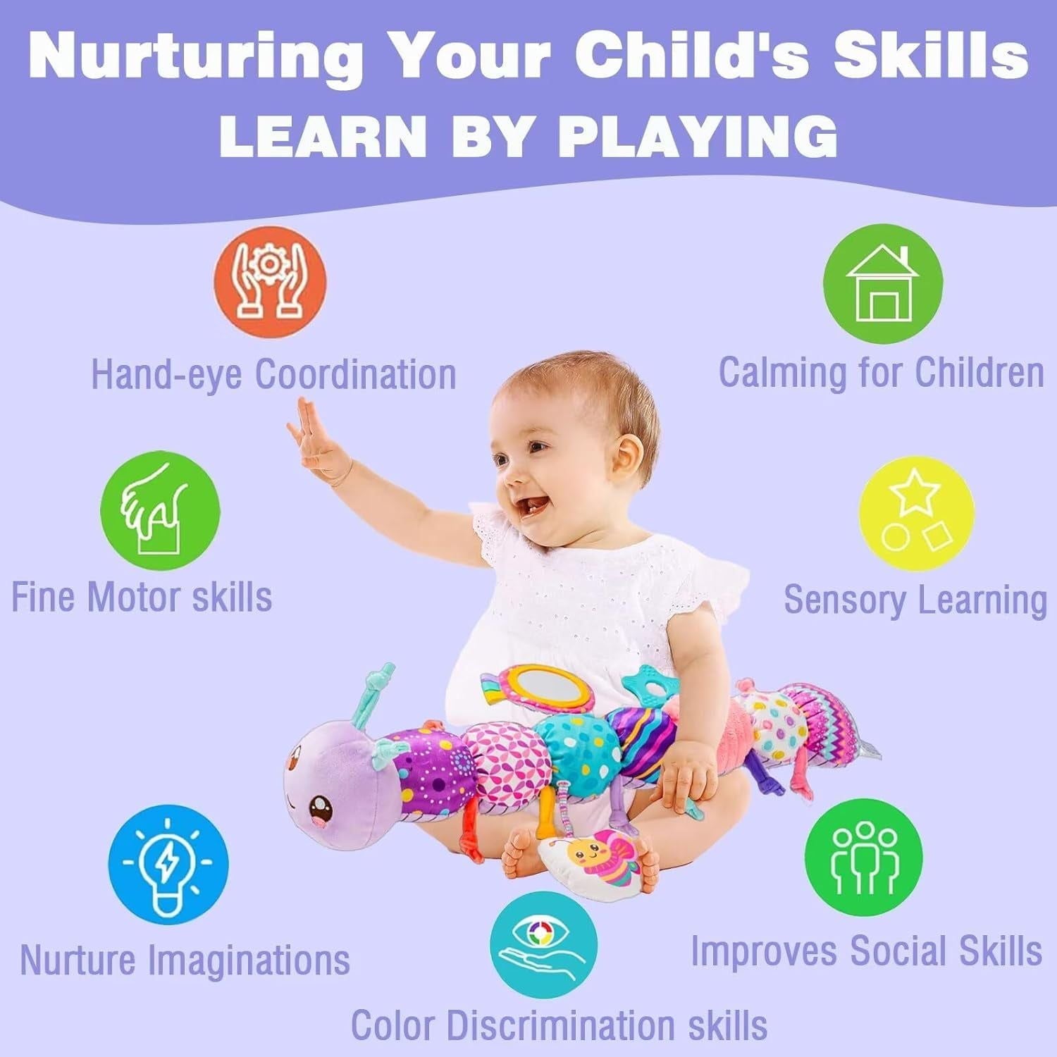 Infant Baby Musical Stuffed Animal Activity Soft Toys with Multi Sensory Crinkle