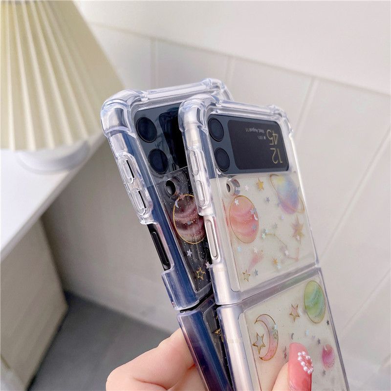Phone Case For Samsung Zflip3 Fantasy Planets Pattern Folding Flap Protective Cover