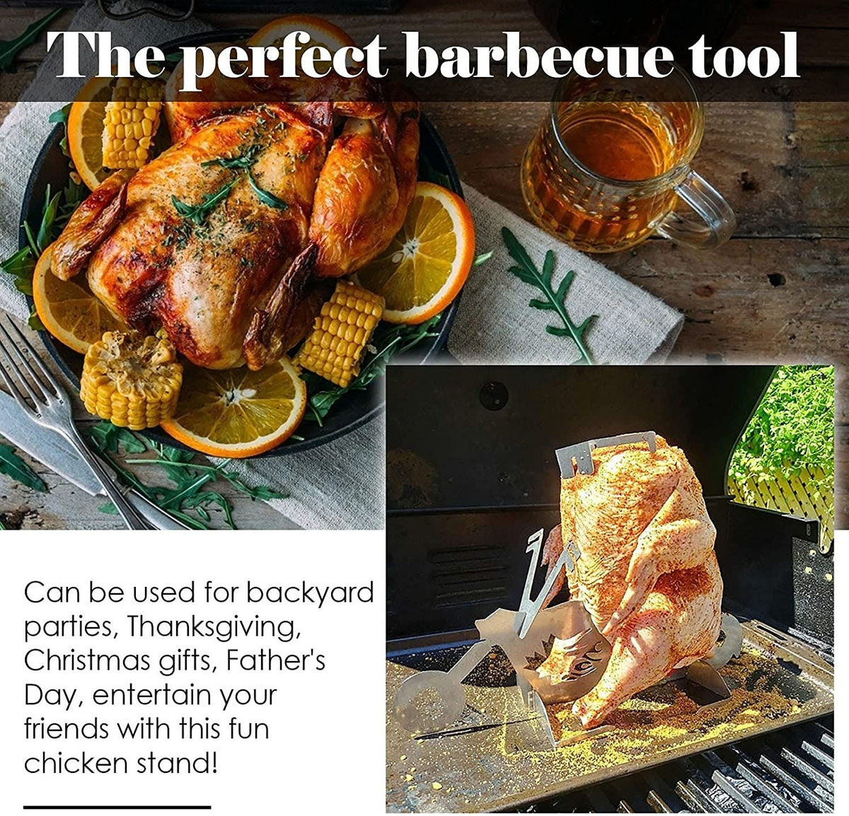 Motorcycle Beer Can Chicken Roaster Holder Portable for Outdoor Grill