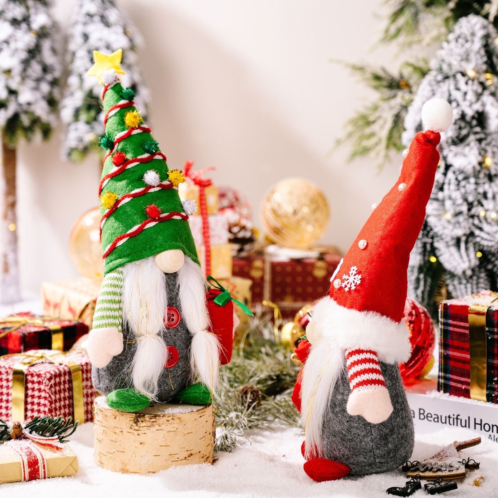 2pc Christmas Gnomes Plush Decorations Xmas Tabletop Elf Ornaments Holiday Home Decor
