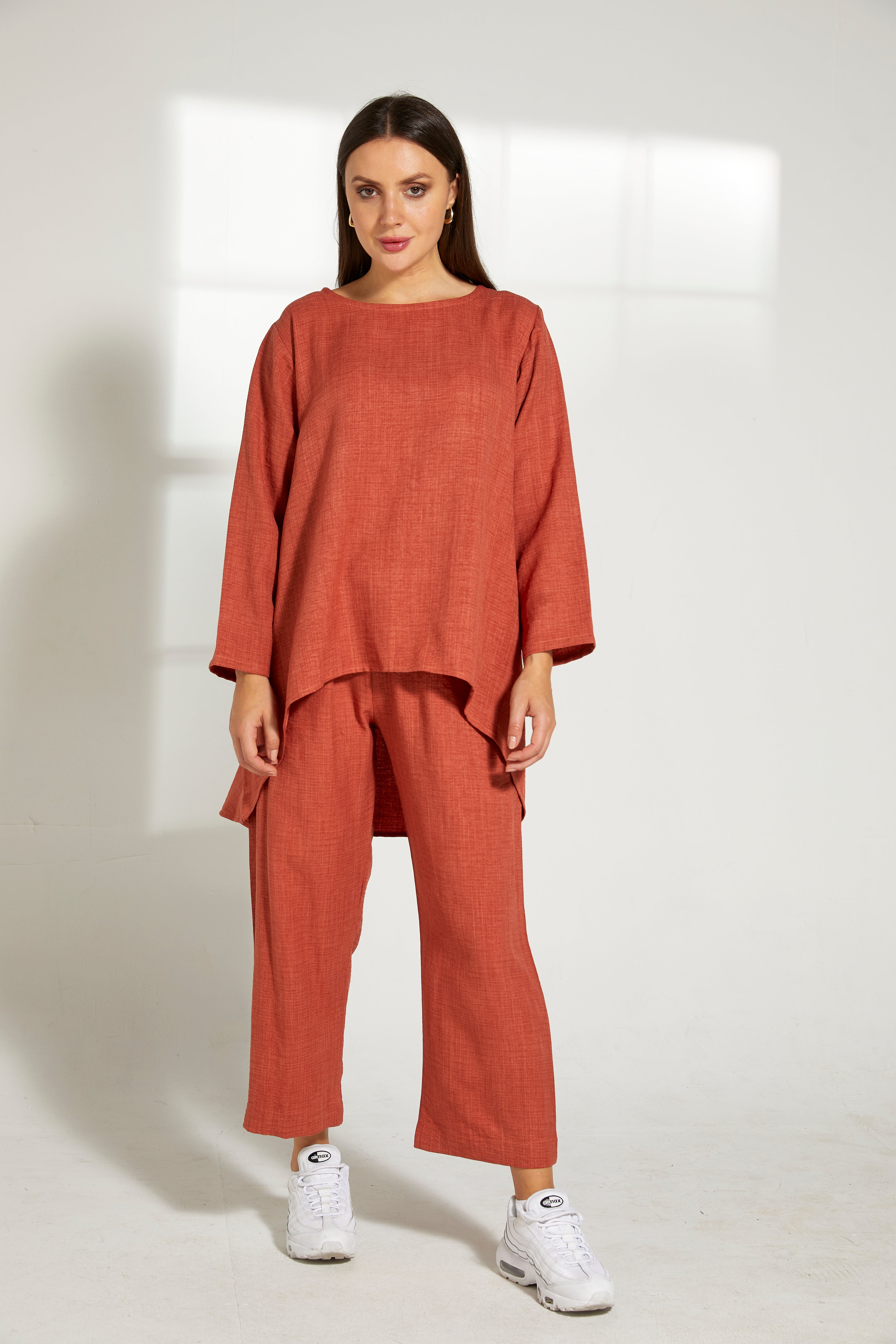 MOiSTREET Orange CEY Mélange Fabric Top And Pants Set