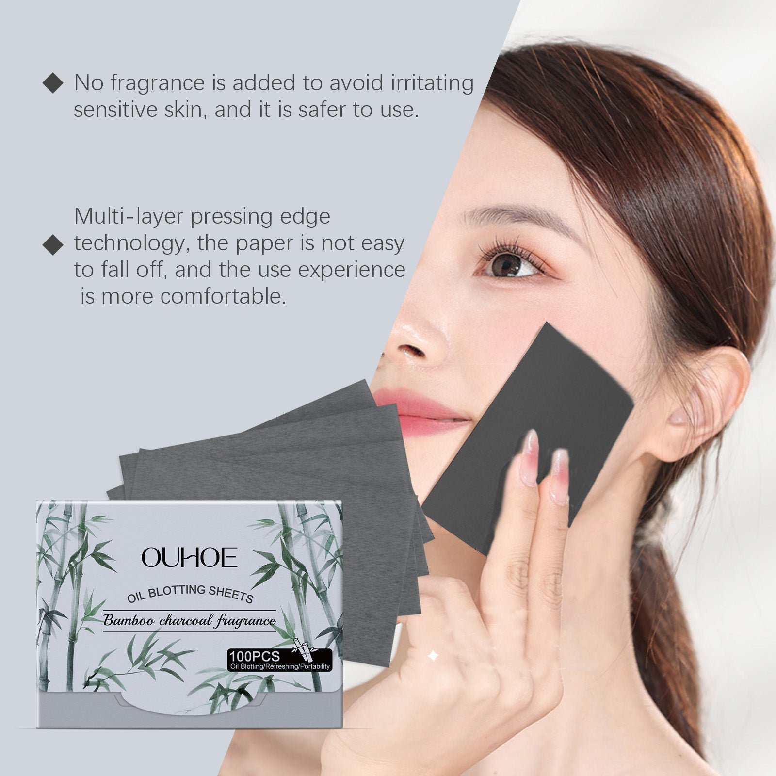 Bamboo Charcoal Oil Blotting Paper, Facial Care, Oil Control, Refreshing, Portable ,100pcs