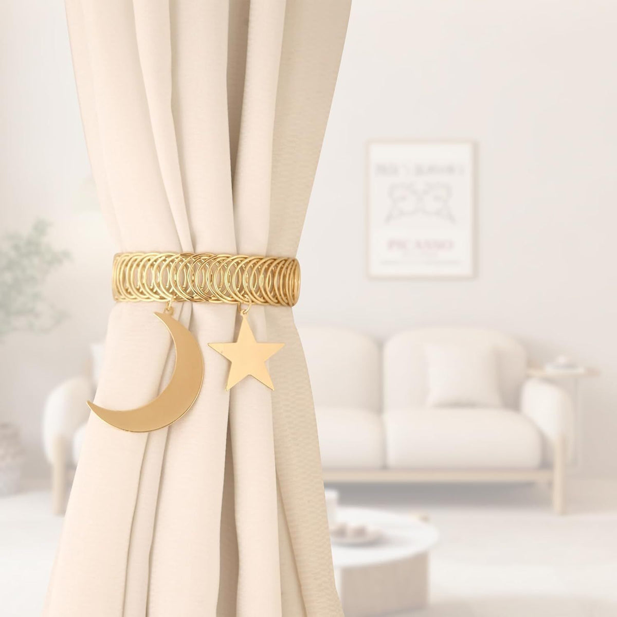 4PCS Curtain Tiebacks Spring Tieback Curtain Holders Adjustable Curtain Clips Star Moon Curtain Tiebacks