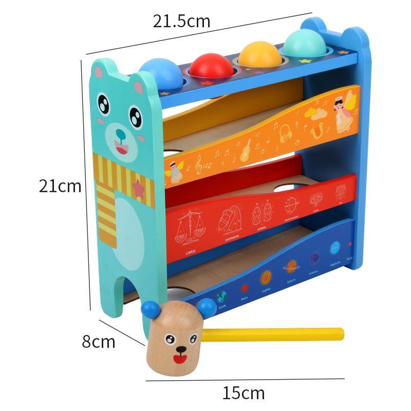 Children Wooden Ball Drop Hammer Striking Stool Toy Montessori Weighing Ball Toy