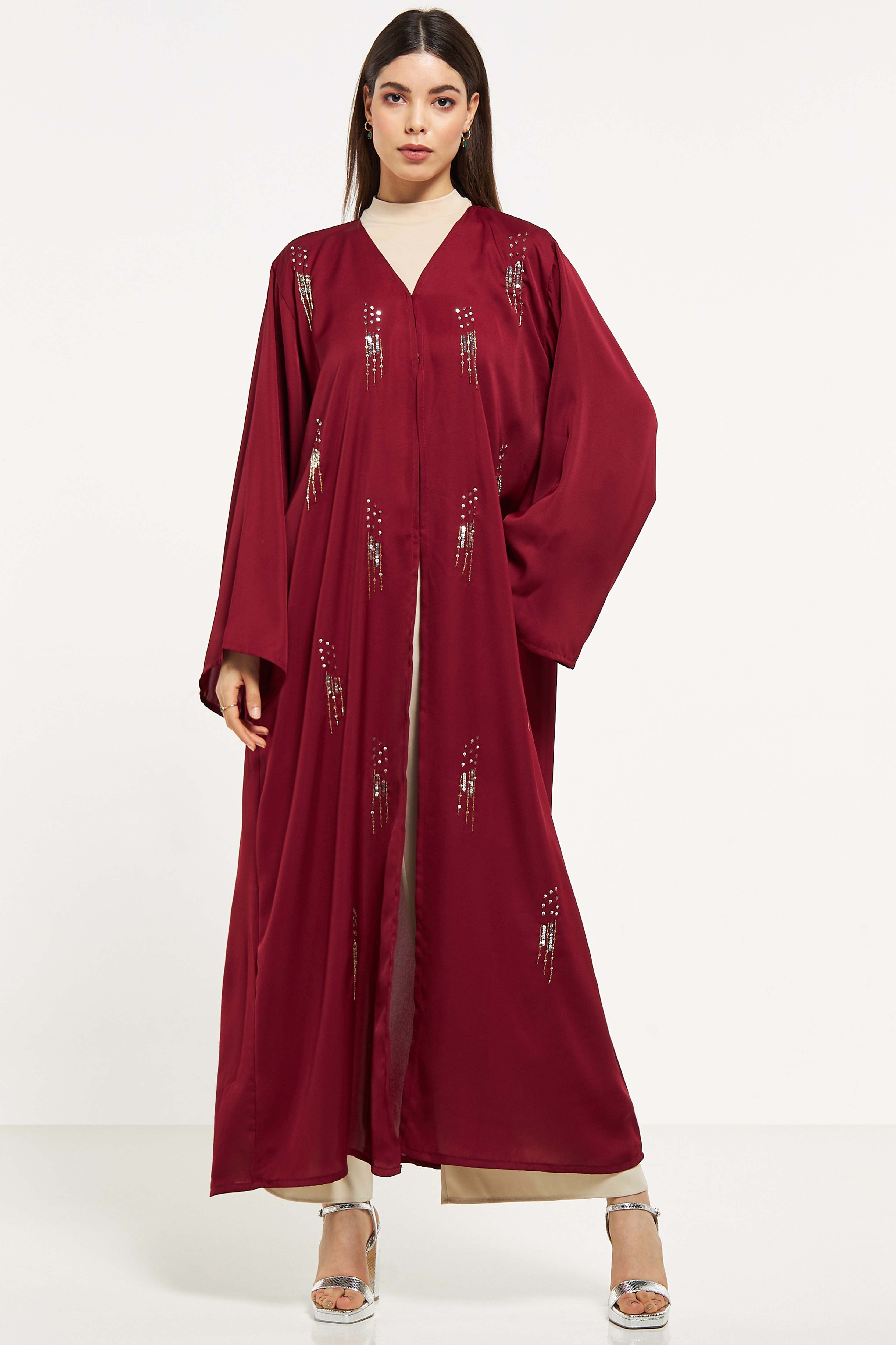 MOiSTREET Embellished Abaya with Sheila