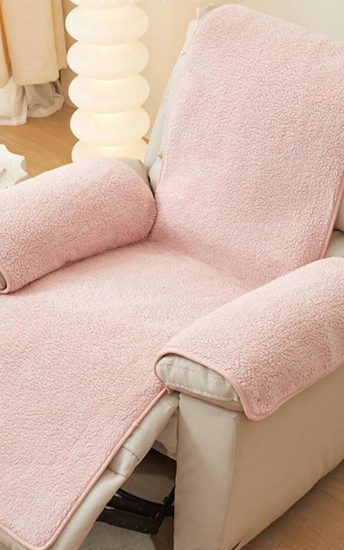 Plush Lambswool Armrest Protector Cover For Sofa Recliner Slip Yellow