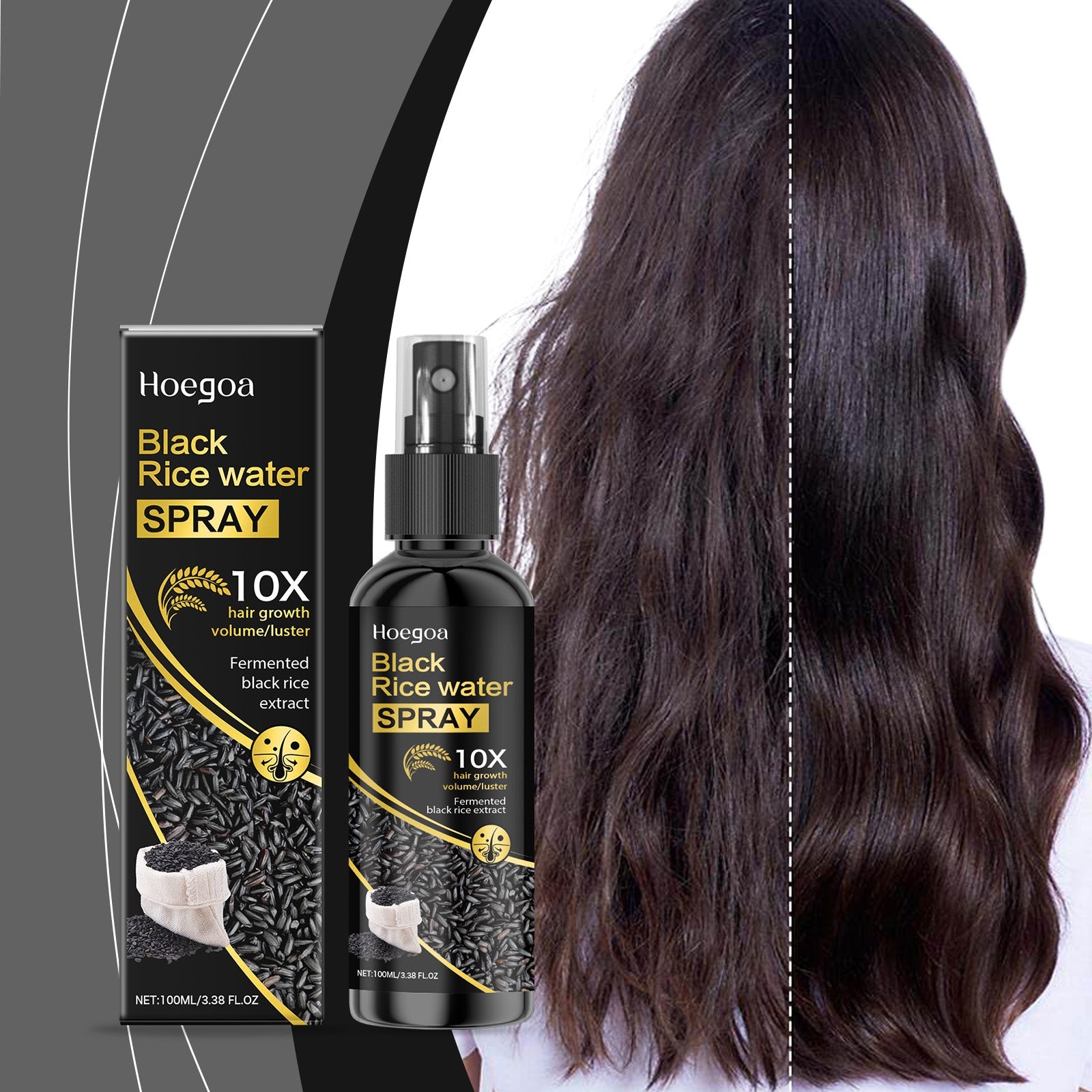 Black Rice Hair Spray, Gentle Leave-In Fragrance, Nourishing, Strong, Fluffy Hair ,100ml