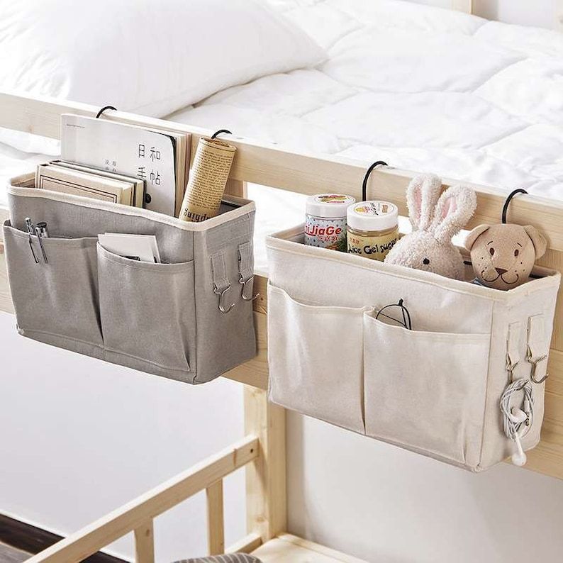 2pcs Bed Hanging Organizer Fabric Storage Baskets Bedside Caddy Crib Organizer