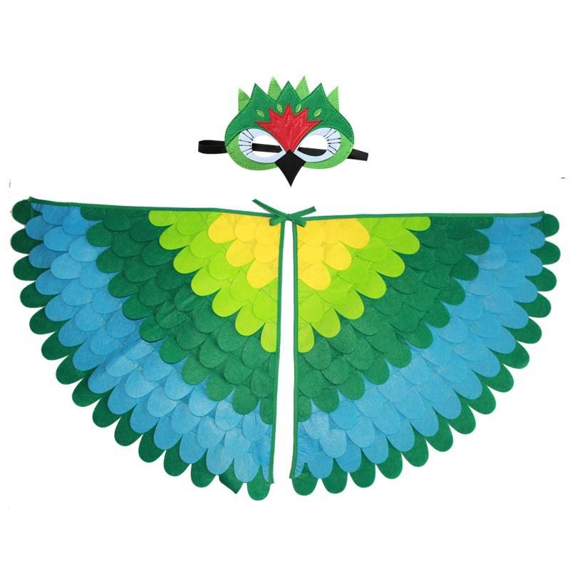 Birds Wings Costume Set Halloween Peacock Parrot Cape With Felt Mask Kids Fancy Dress Up