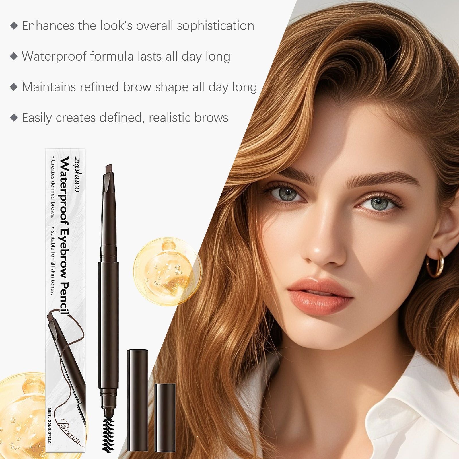 Waterproof Eyebrow Pencil, Natural 3D Brow Shaping, Long-Lasting, Smudge-Proof ,2g