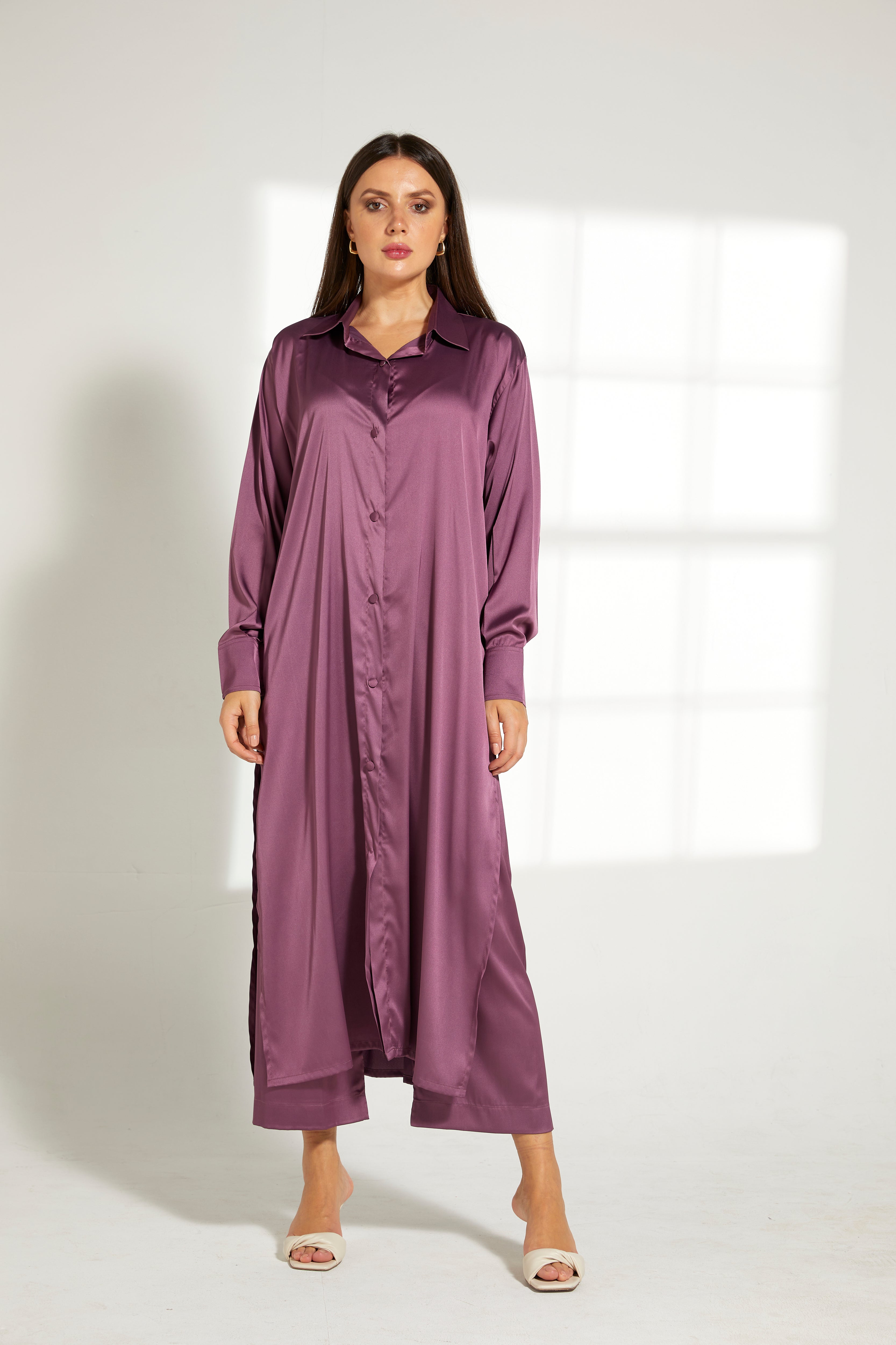 MOiSTREET Purple Silk Fabric Top and Pants Set