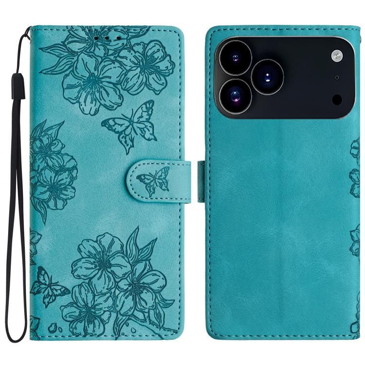 For iPhone 18 Pro Max / iPhone 17 Pro Max Cherry Blossom Butterfly Skin Feel Embossed PU Phone Case