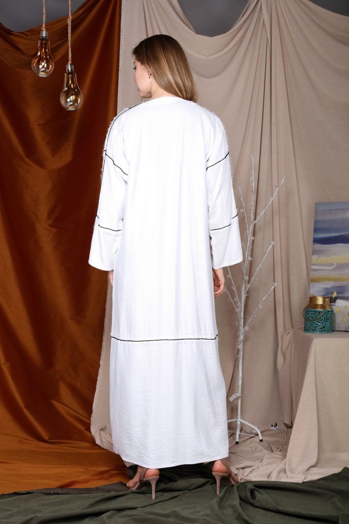 MOiSTREET Fringe with white Beaded Embroidery Abaya