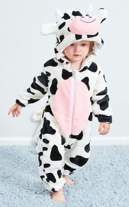 Baby Winter Animal Costume Flannel Hooded Jumpsuit Zipper Romper Cosplay Outfits