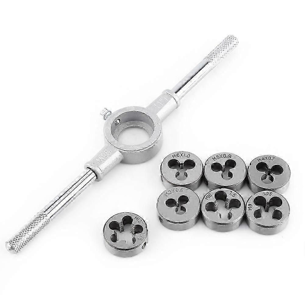8pcs Screw Die Amp; Wrench Spanner External Thread Processing Tapping Hand Tool Kit