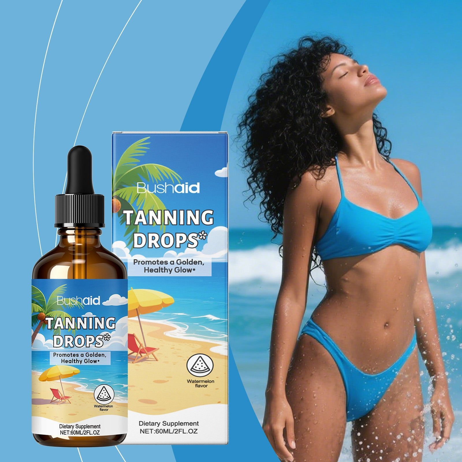BushAid Tanning Drops Body Care, Anti-Aging, Brightening, Skin Renewal, Vitamin C ,60ml