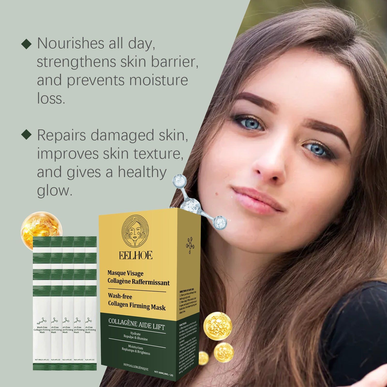Collagen Sleep Mask, Hydrating Facial Care, Anti-Aging, Rejuvenates Skin ,80ml