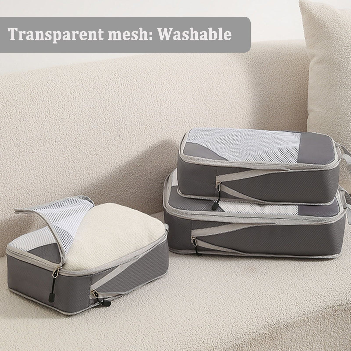 3pcs Expandable Storage Bag Backpack Organizer Compression Packing Cubes for Suitcases