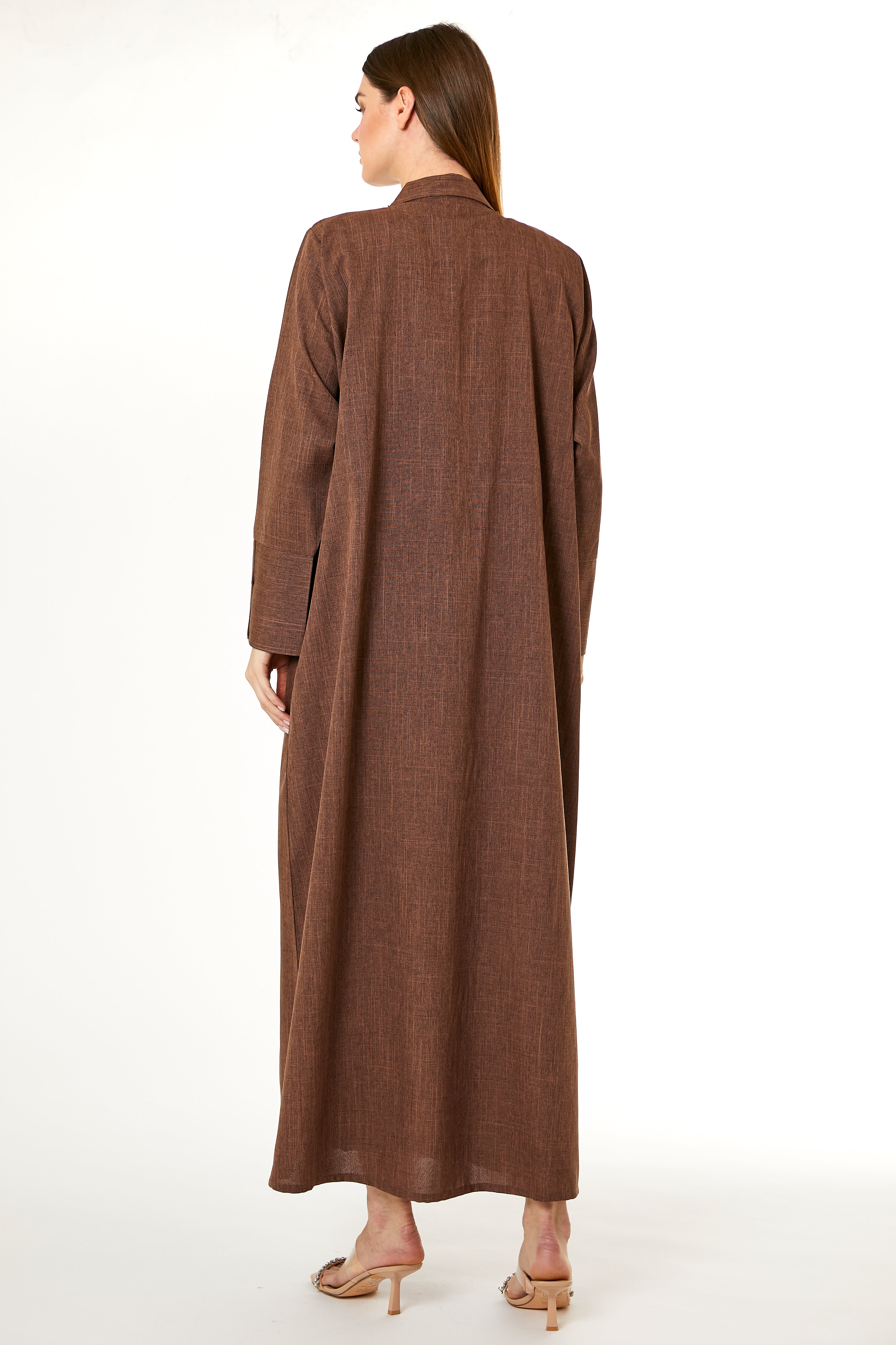MOiSTREET Brown Melange Hand Embellished Abaya