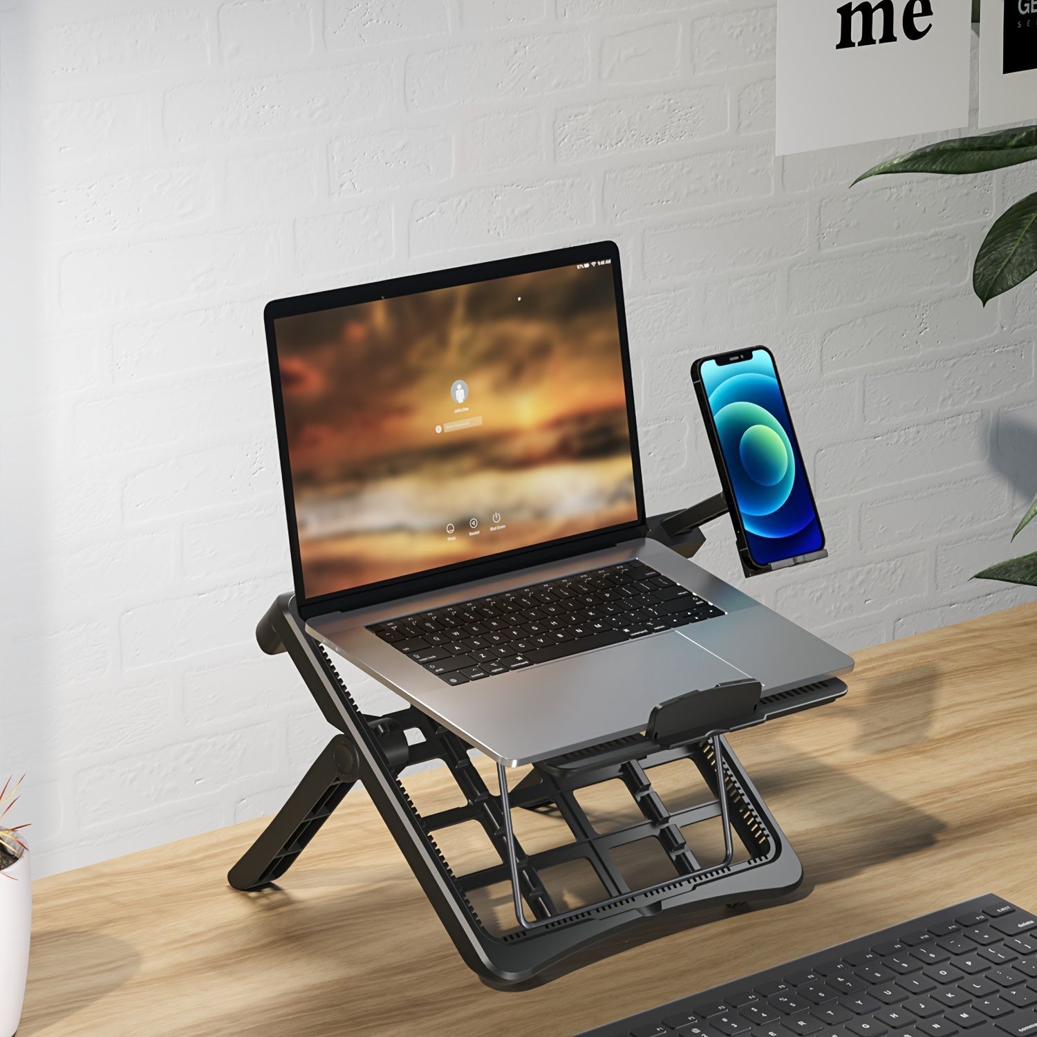 Laptop Stand Foldable Laptop Riser with Heat Vent and Phone Holder for Home Office