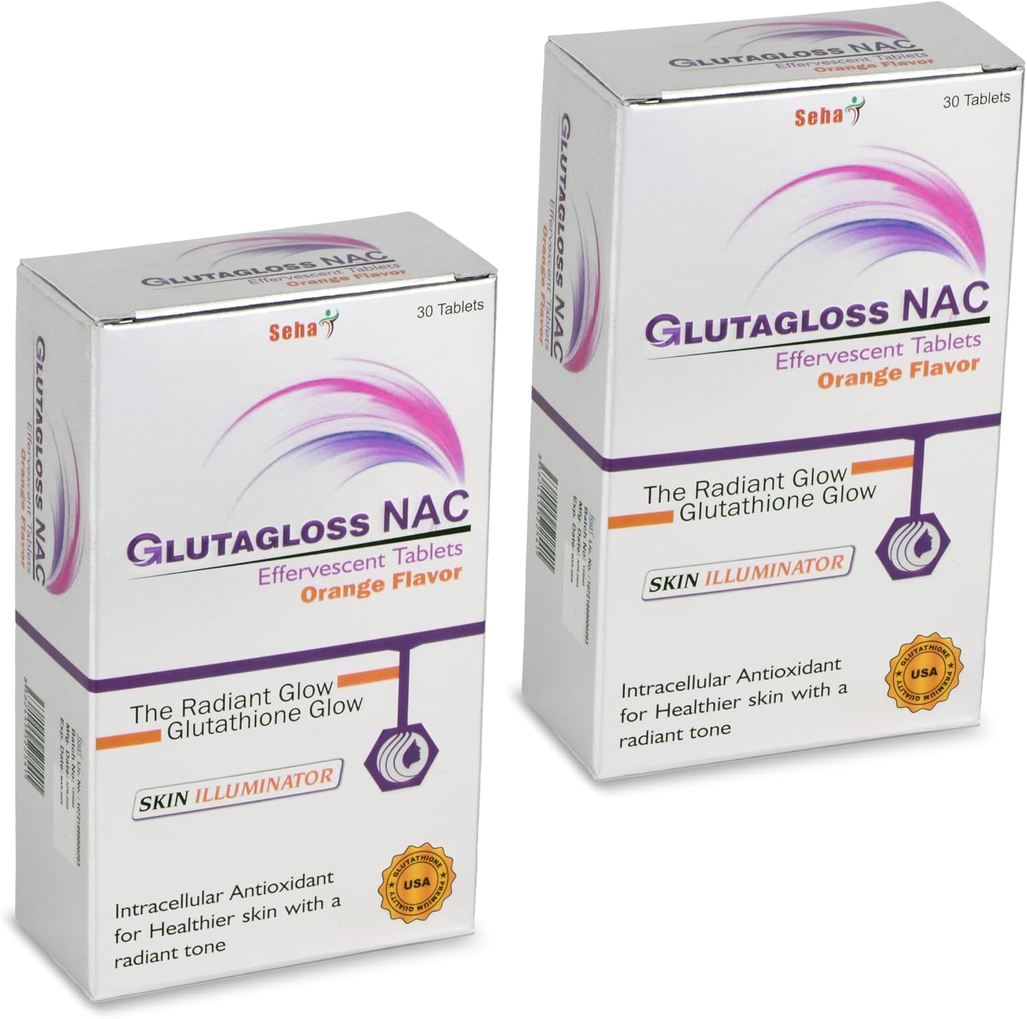 Glutagloss NAC Orange Flavour - Japanese L Glutathione,Vitamin C + NAC - 30 Effervescent Tablets