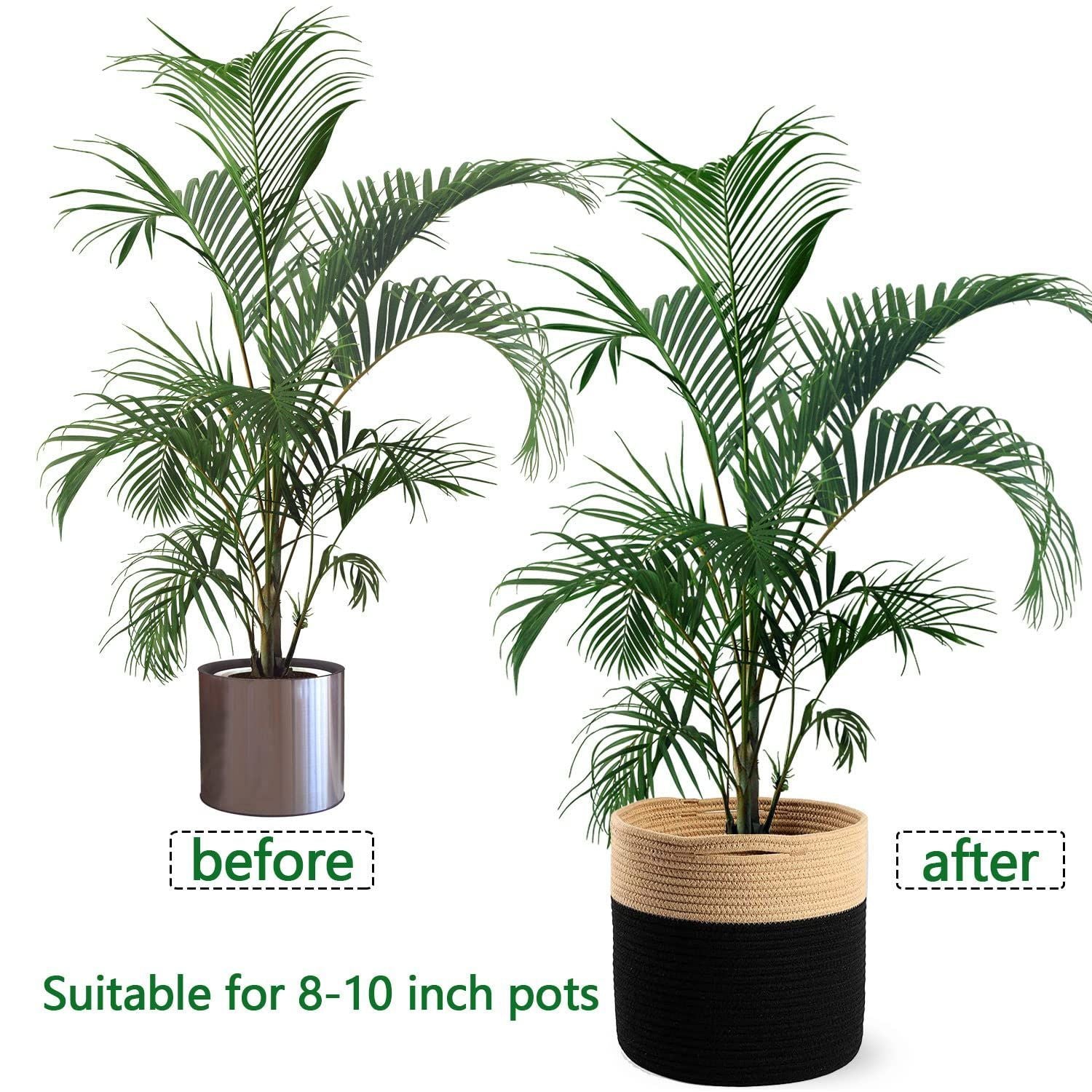 Oradrem Woven Cotton Rope Floor Plant Pot for Indoor
