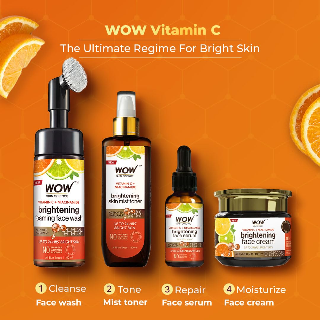 Wow Skin Science Brightening Vitamin C & Niacinamide Foaming Face Wash For Women & Men 150ml pack Of 2